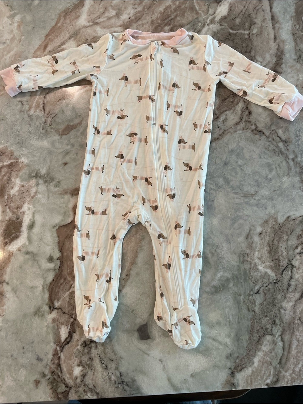 Milkberry Boutique Baby Girls Zipper Pajama Bamboo Dachshund 3-6 Months Pink